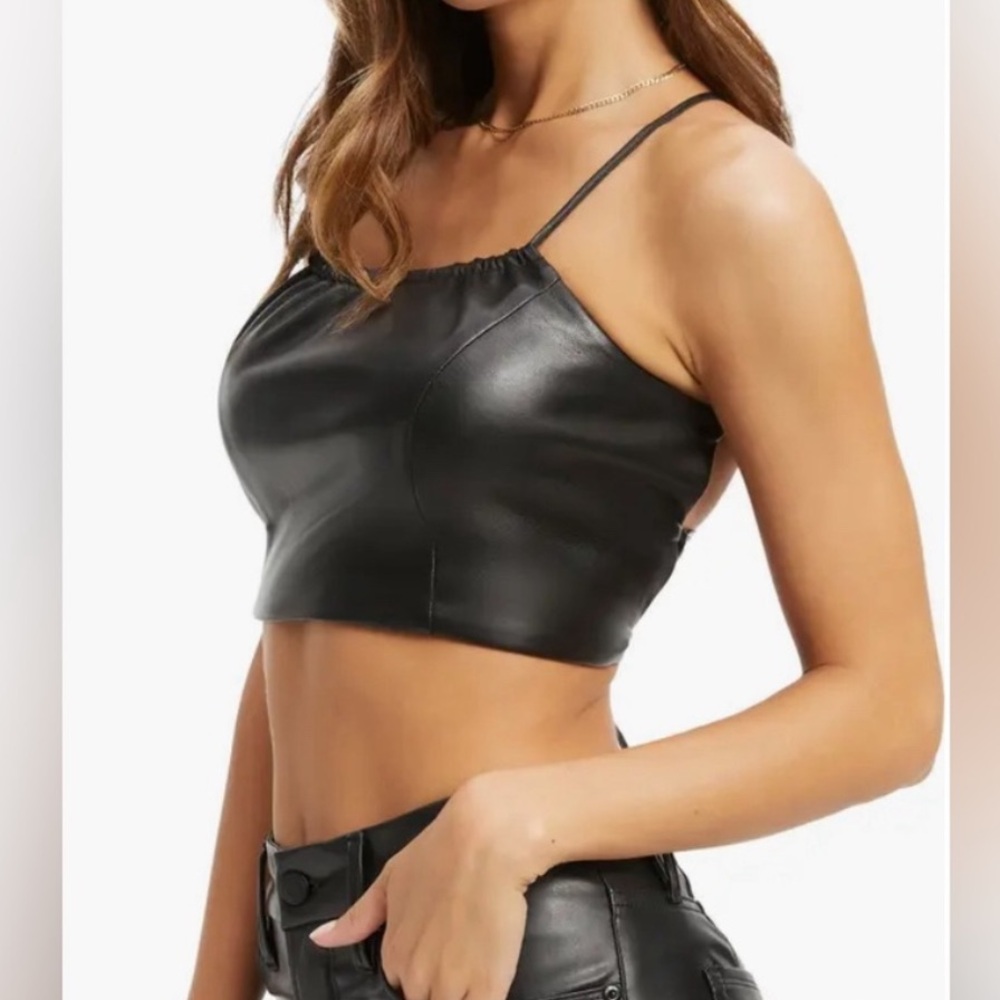 Good American Faux Leather Open Back Crop Top size 6